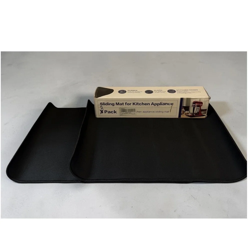 2 Pack Kitchen Appliance Sliding Mat 12x16 Black Rubber Cloth Stitched Edges